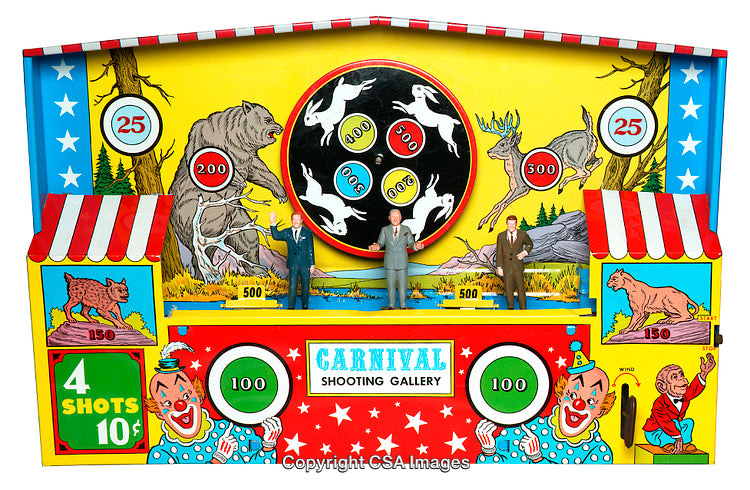 Retro Carnival Shooting Gallery Toy with Vintage Targets and Colorful Design