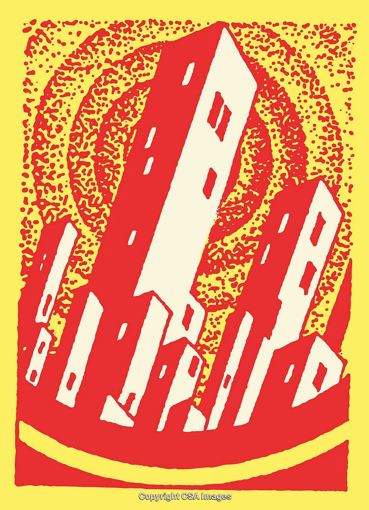 Vibrant Stylized Urban Buildings with a Bold Abstract Design
