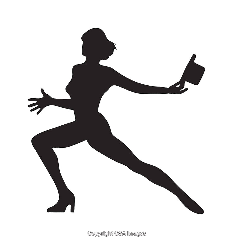 Silhouette of a Female Performer in a Dynamic Pose with Top Hat