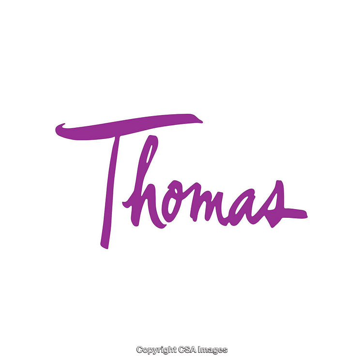 Elegant Purple Calligraphy of the Word 'Thomas' on White Background