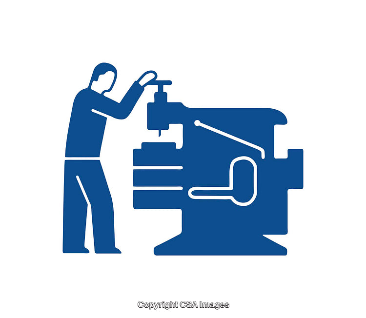 Illustration of a Worker Operating a Metalworking or Machining Tool