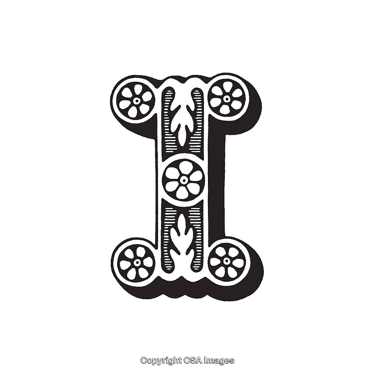 Elegant Floral Decorated Letter I in Black and White Design