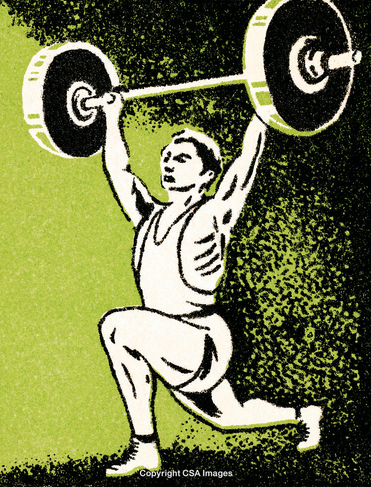 Illustration of Athlete Lifting Barbell in Graphic Style With Green Background