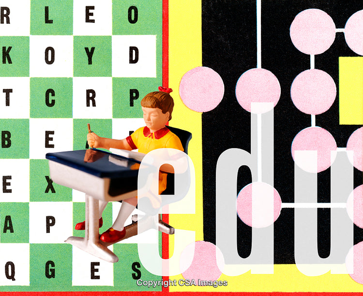 Conceptual Education Image Featuring Student Figurine with Puzzle and Graphic Elements