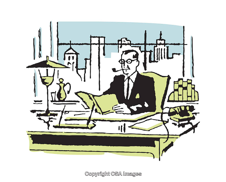 Retro Illustration of a Businessman in an Office Setting