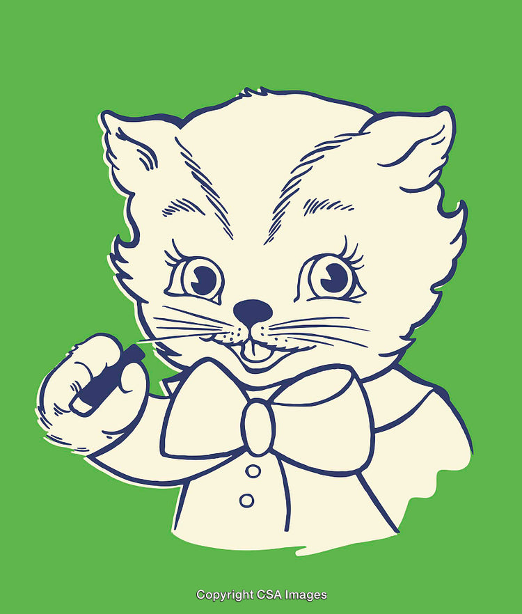 Vintage Line Art of a Whimsical Cat in Formal Attire