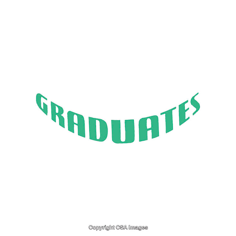 Green Graduates Text Curved on White Background