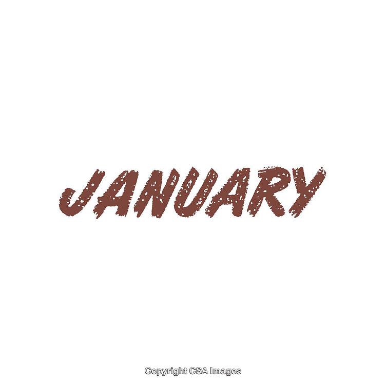 Bold Rustic Text Display of the Word January on White Background