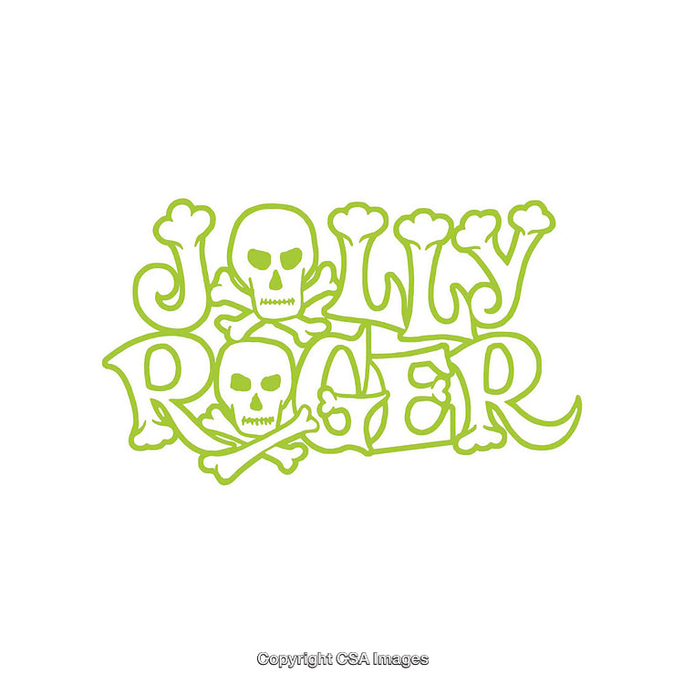 Stylized Green Jolly Roger Pirate Skull Design on White Background