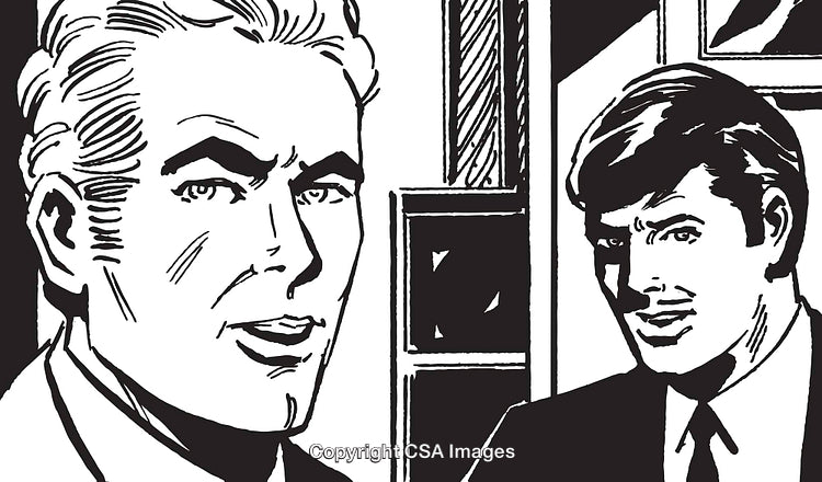 Retro Illustration of Two Men in a Professional Business Conversation Setting