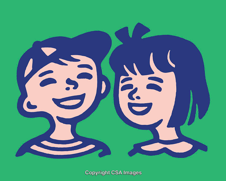 Cheerful Cartoon Illustration of Smiling Boy and Girl with Lively Expression