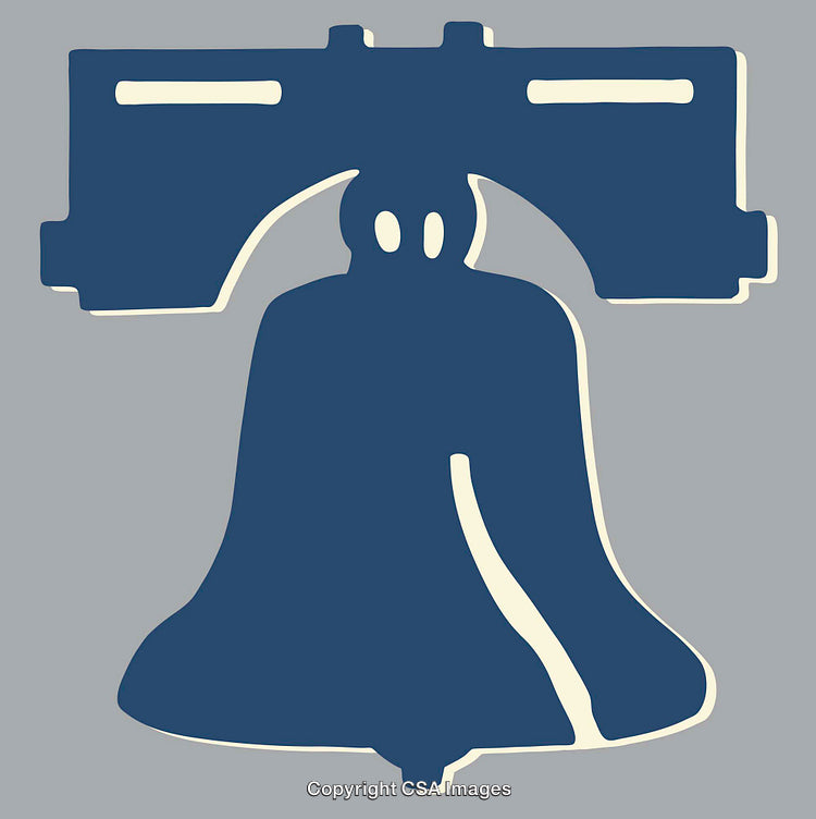 Minimalist Blue Liberty Bell on a Gray Background