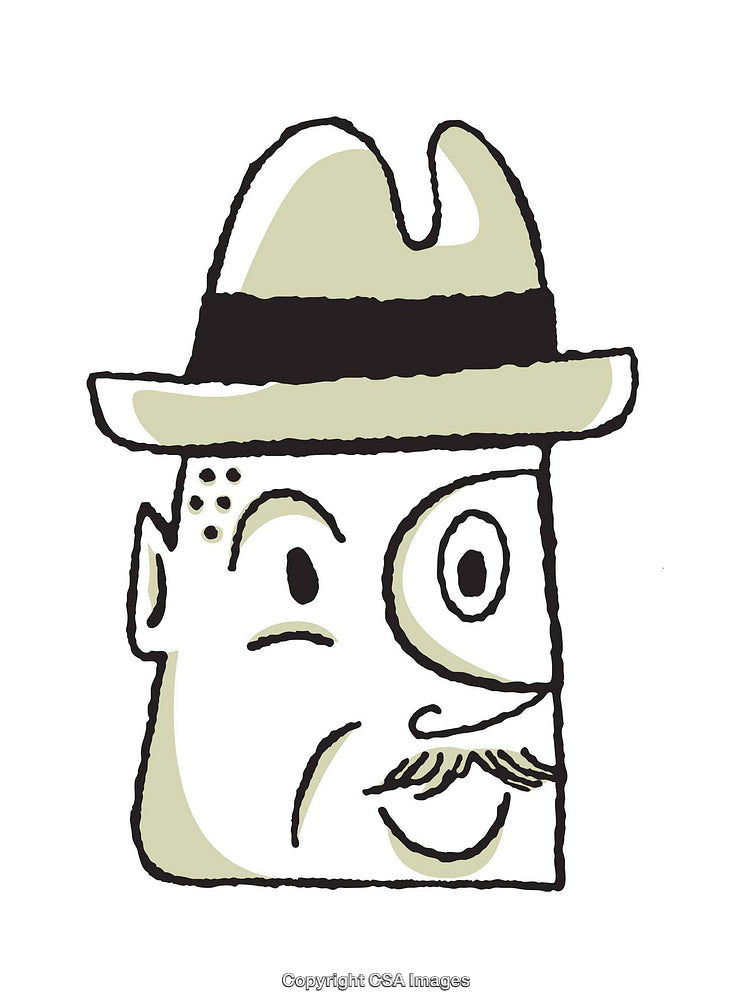 Vintage Style Cartoon Illustration of a Man Wearing a Hat