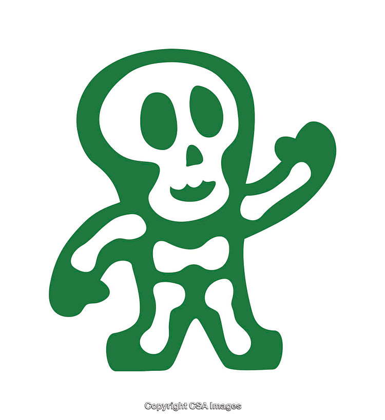 Green Skeleton Icon with Playful Design on White Background