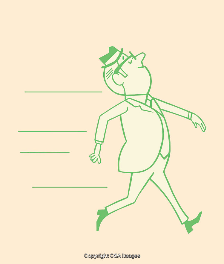 Vintage Style Line Art of a Running Businessman