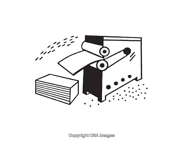 Black and White Illustration of Paper Production Process