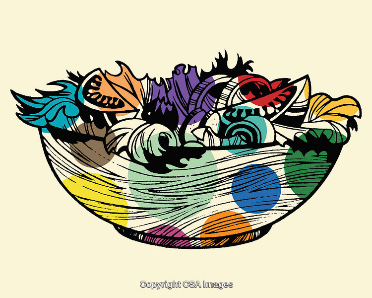 Colorful Artistic Bowl of Salad Illustration with Intricate Details