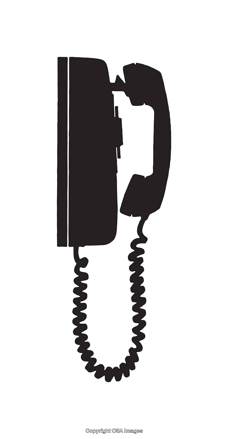 Black and White Illustration of Vintage Wall-Mounted Telephone