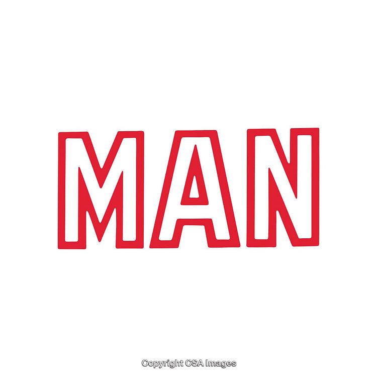 Red Bold Text Displaying the Word 'Man' on White Background