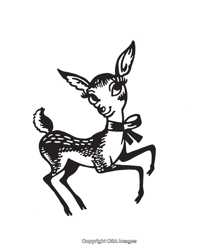 Vintage Style Black and White Illustration of a Cute Deer