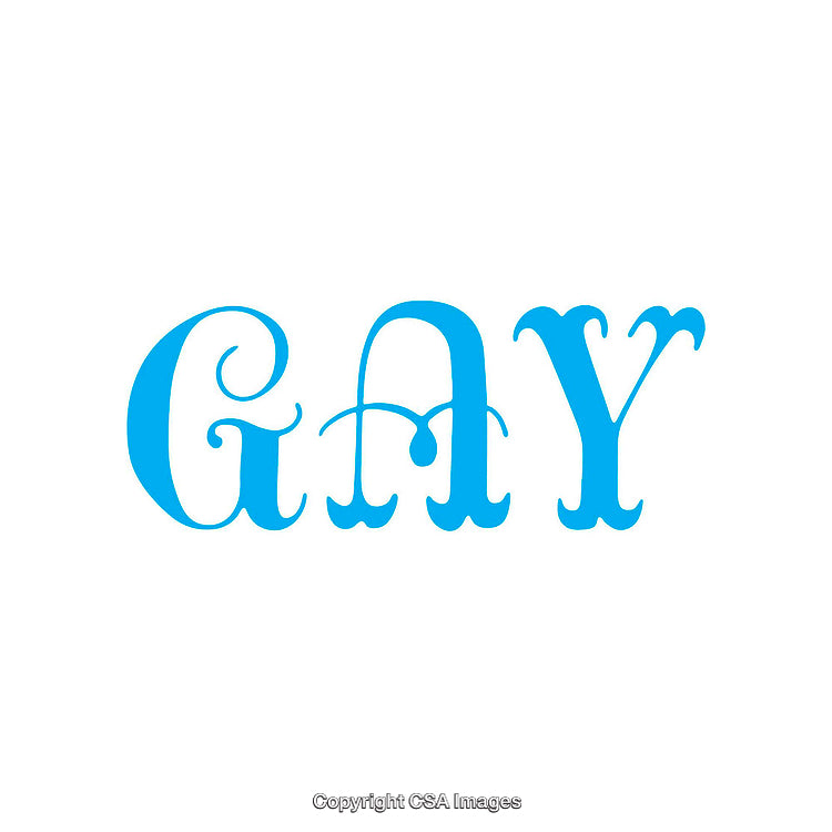 Blue Typography Design Featuring Word Gay on White Background