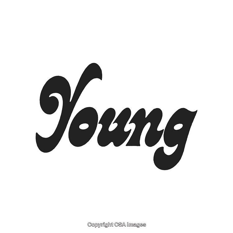 Stylized Handwritten Word 'Young' in Bold Black Cursive Typography