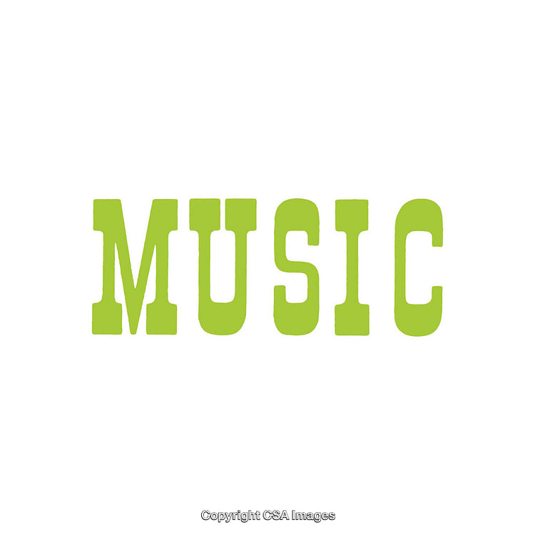 Music Text in Green Block Style Font on White Background