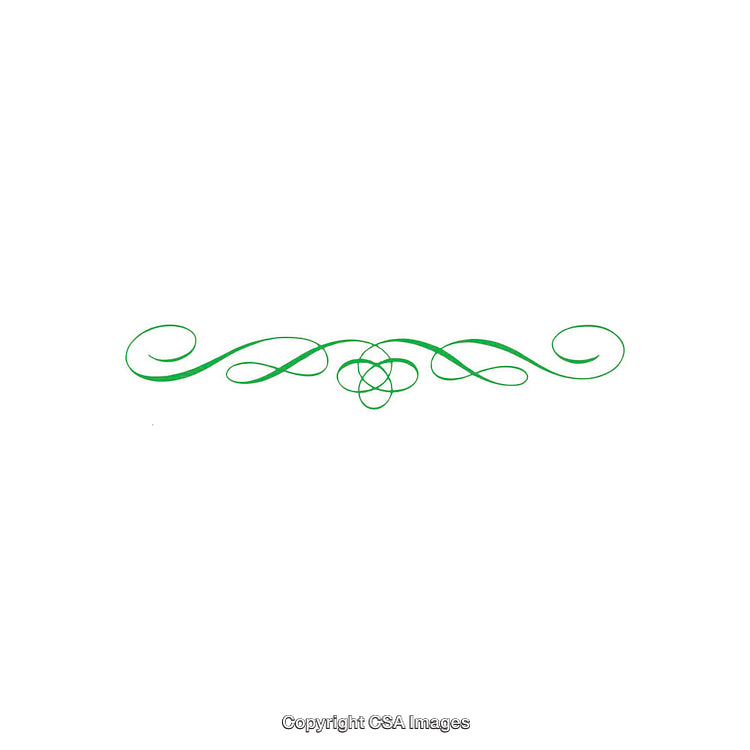 Green Decorative Swirl Design with Flourishes on White Background
