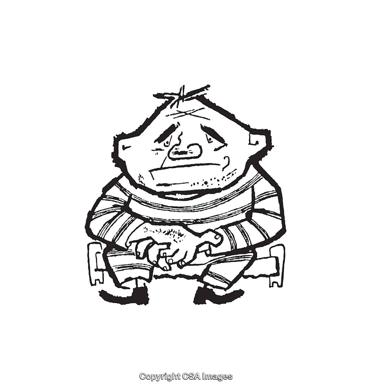 Black and White Line Art of a Prisoner Sitting on a Bench