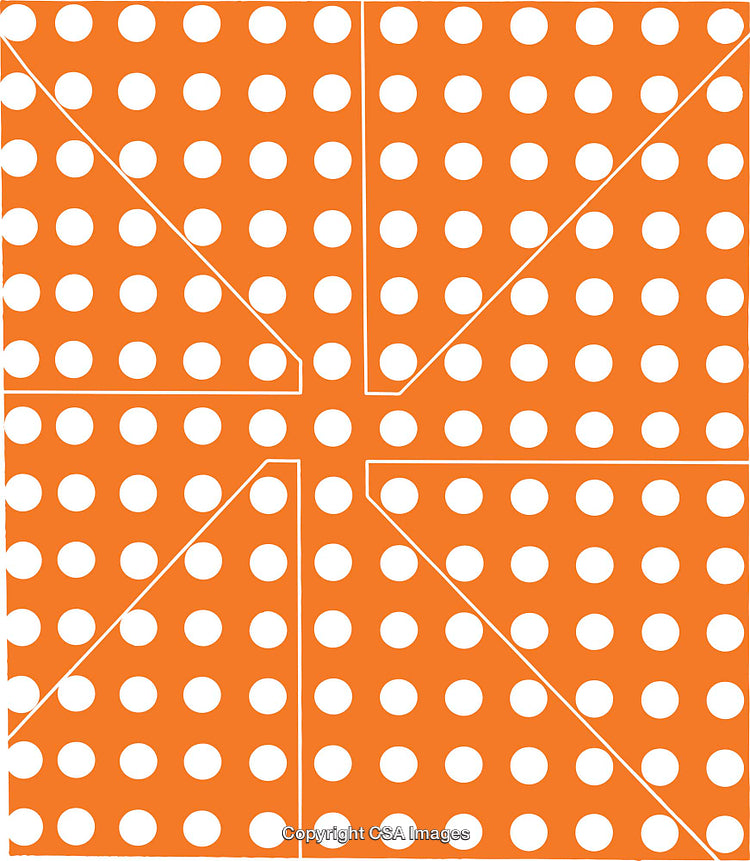 Orange Background with White Polka Dots and Symmetrical Geometric Design