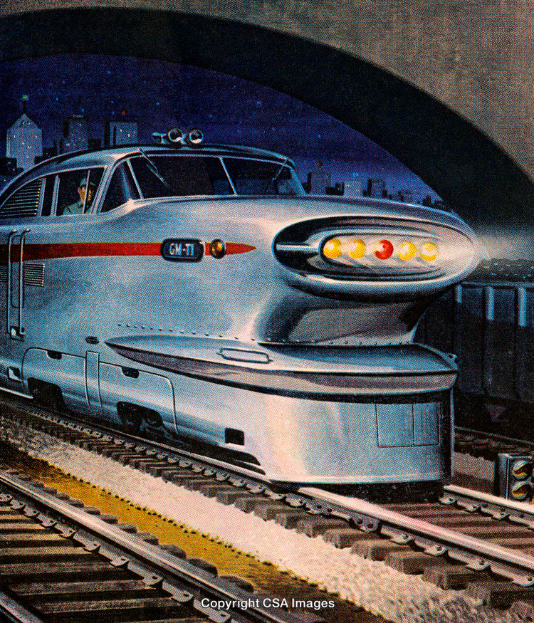 Futuristic Silver Train Traveling Through Underground Tunnel at Night