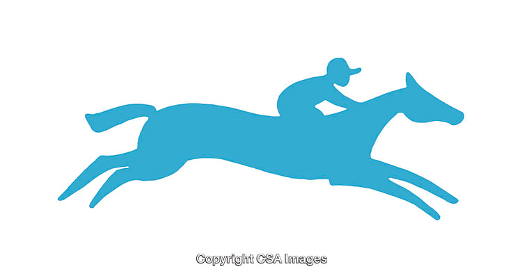 Blue Silhouette Icon of Horse and Rider in Motion