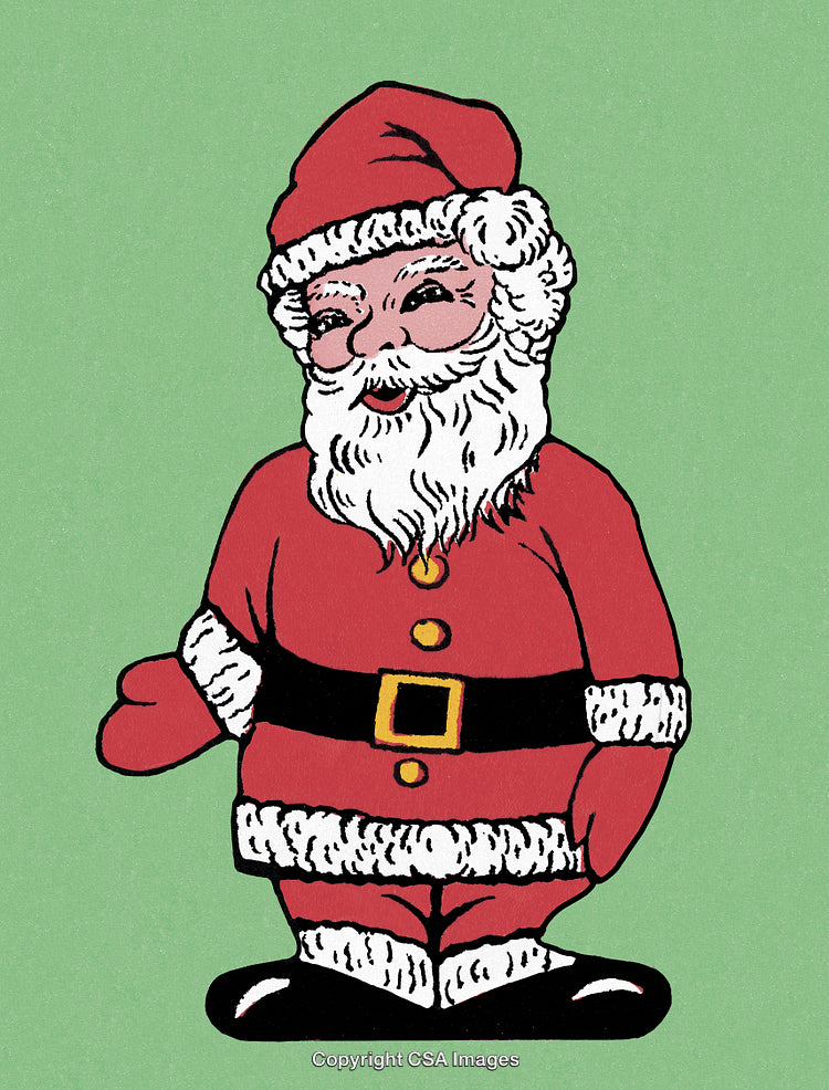 Vintage Illustration of Santa Claus on a Light Green Background