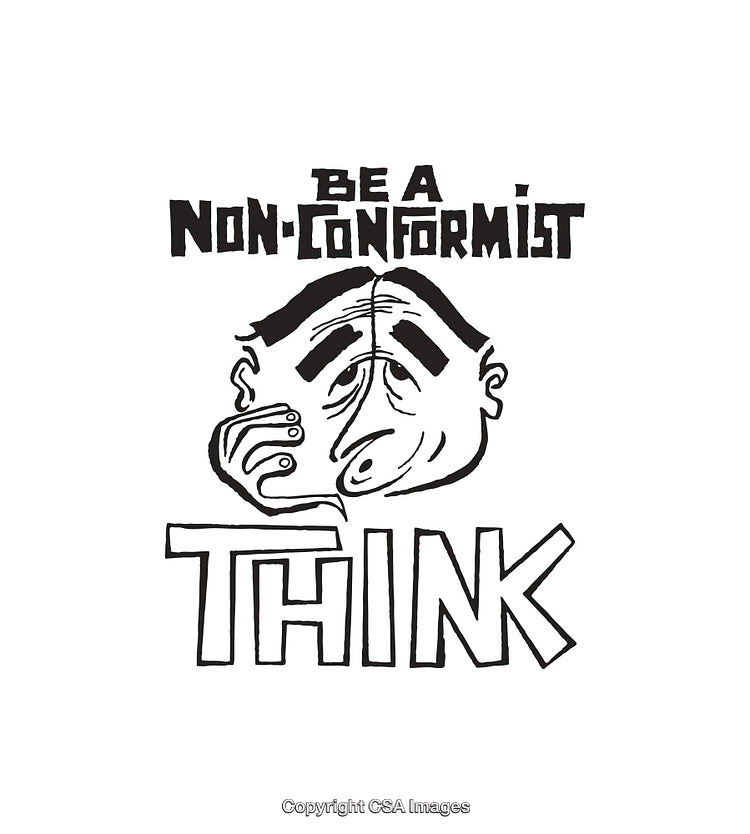 Black-and-White Illustration of Non-Conformist Message with Line Art Design