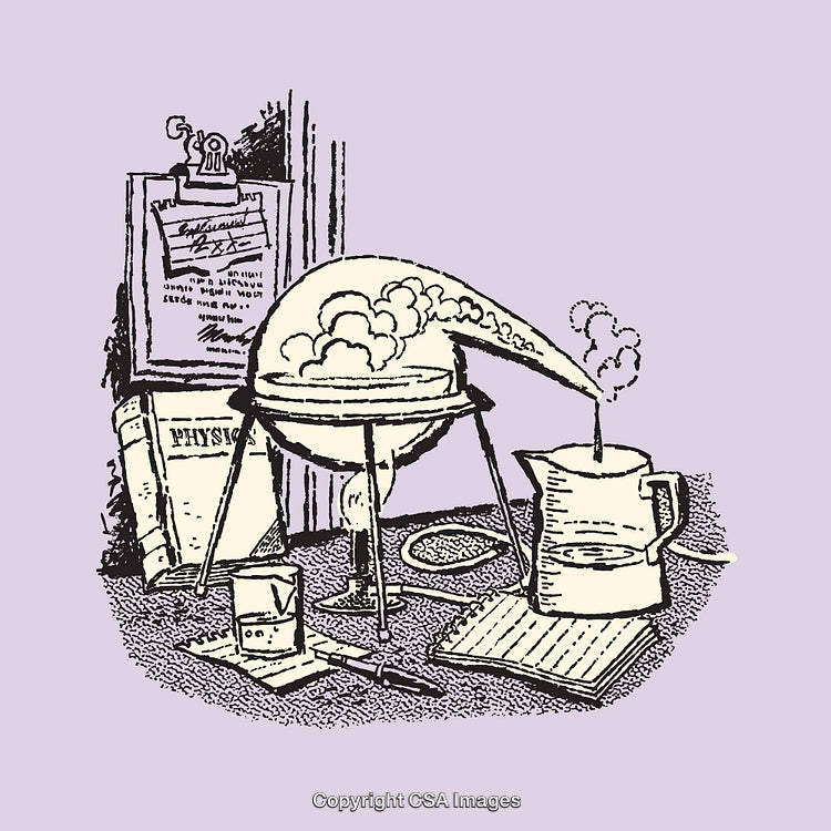 Vintage Science Illustration Featuring Physics Experiment and Lab Equipment