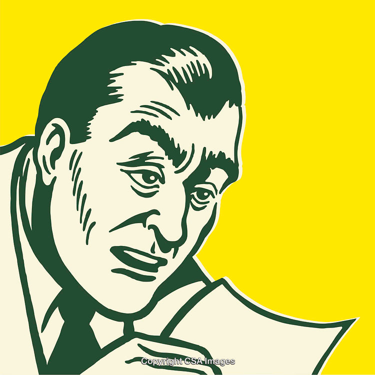Retro Line Art Illustration of a Surprised Man in Green and Yellow