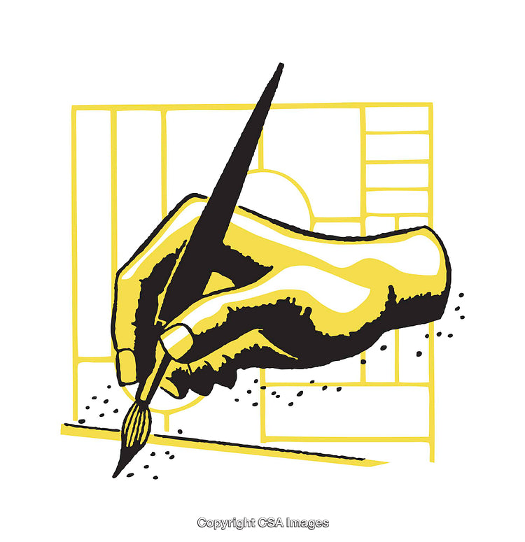 Yellow and Black Illustration of a Hand Holding a Paintbrush