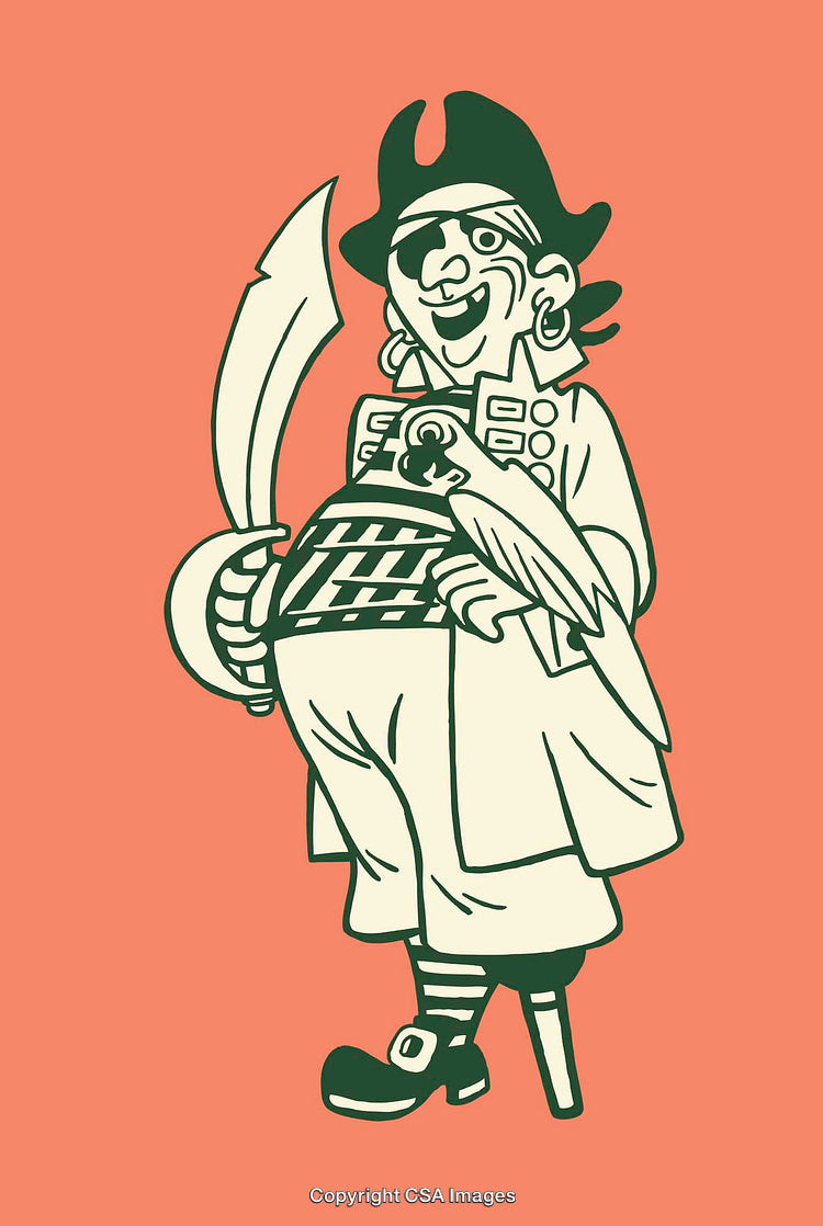 Playful Pirate Illustration Featuring A Happy Cartoon Character With Peg Leg