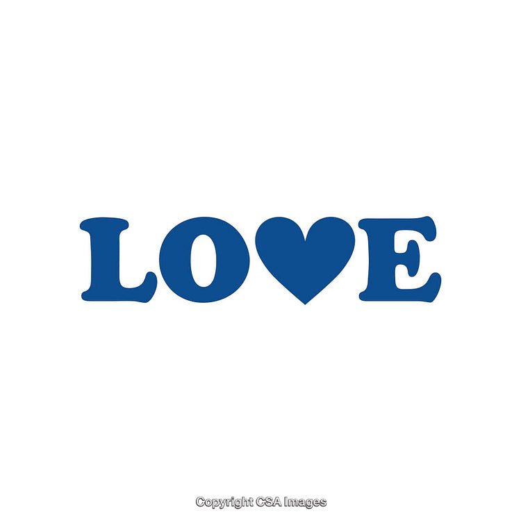 Blue Love Text with Heart Icon on White Background