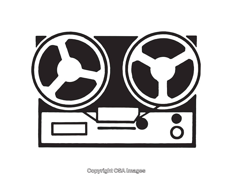 Black And White Icon of a Vintage Reel-to-Reel Tape Recorder