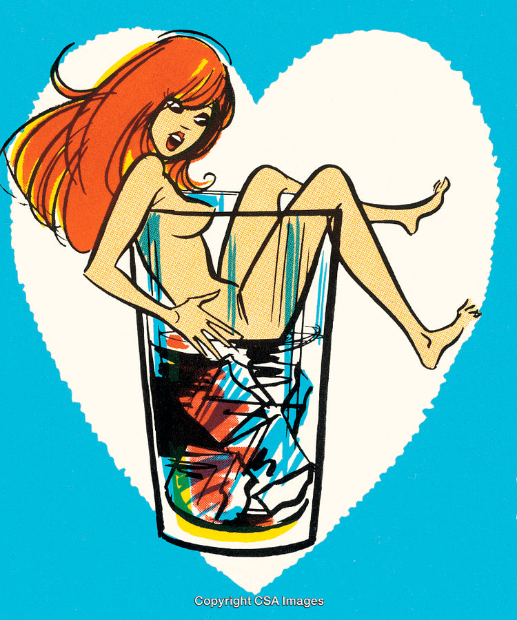 Pop Art Illustration of Woman in Glass With Vivid Retro Colors