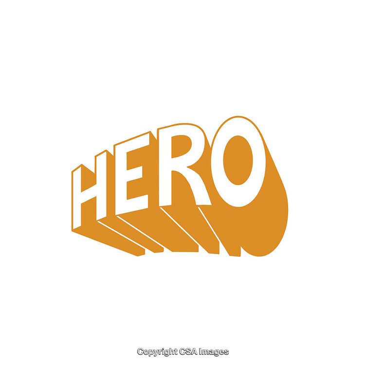Orange Hero Text in Bold 3D Style on White Background