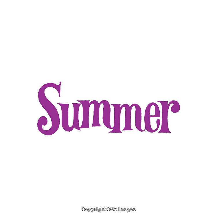 Purple Bold Text of the Word Summer on White Background