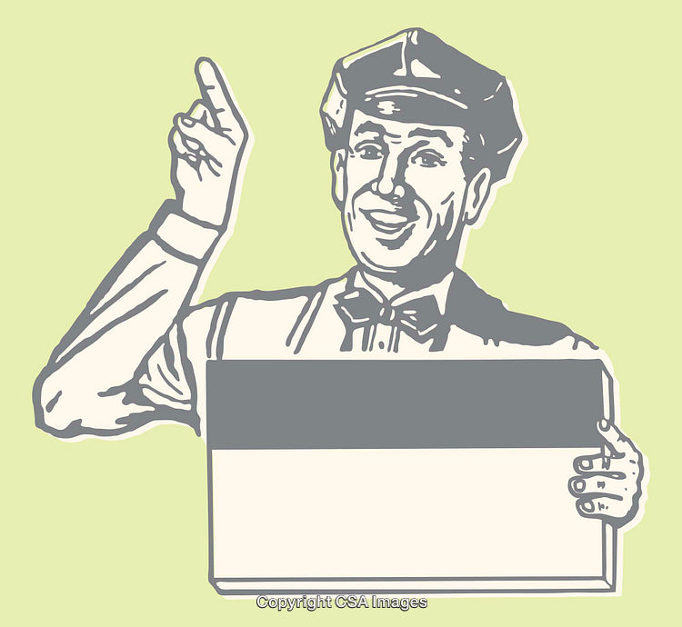 Retro Styled Illustration of a Cheerful Man Advertising a Product