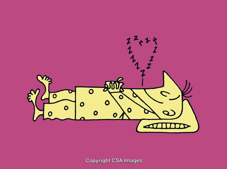 Whimsical Cartoon Illustration of a Person Dreaming While Lying Down Asleep
