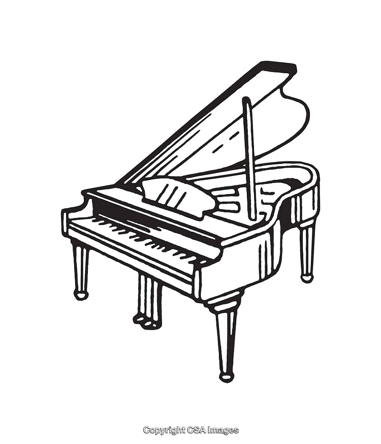 Black and White Grand Piano Line Art Illustration