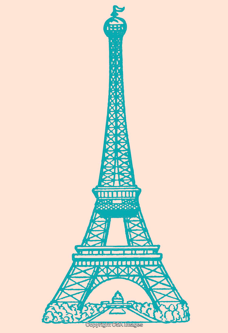Teal Illustration of the Eiffel Tower on Pastel Background