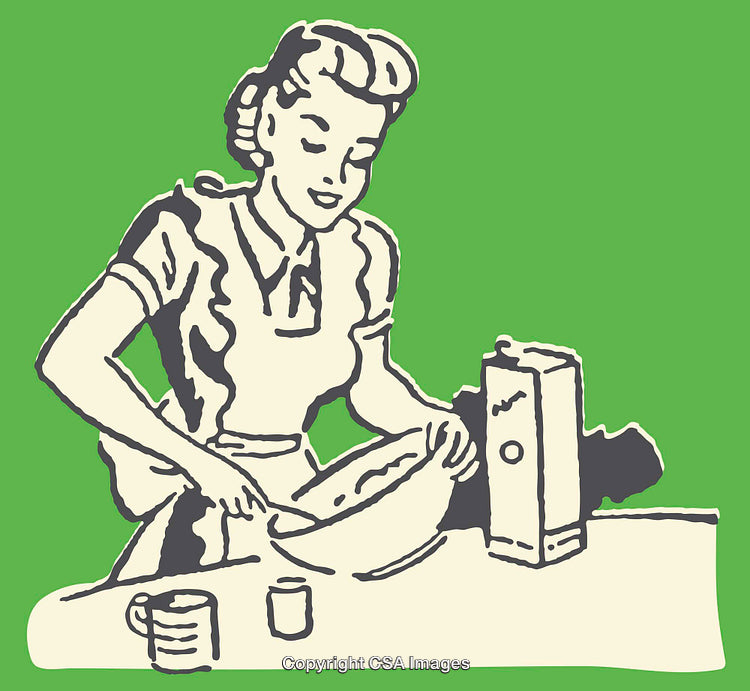 Mid-Century Retro Illustration of a Woman Baking in the Kitchen