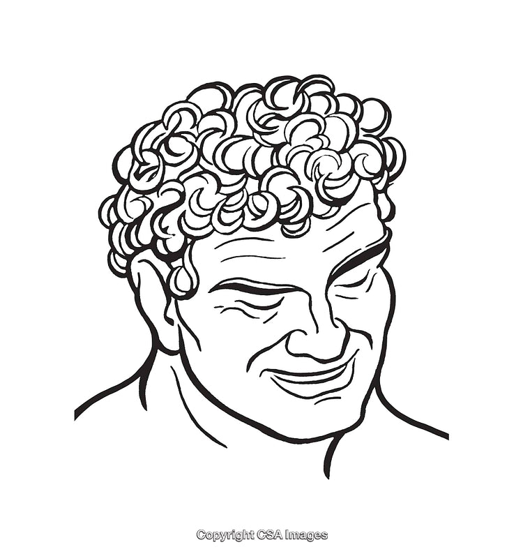 Black And White Line Art Illustration of a Smiling Face with Curly Hair