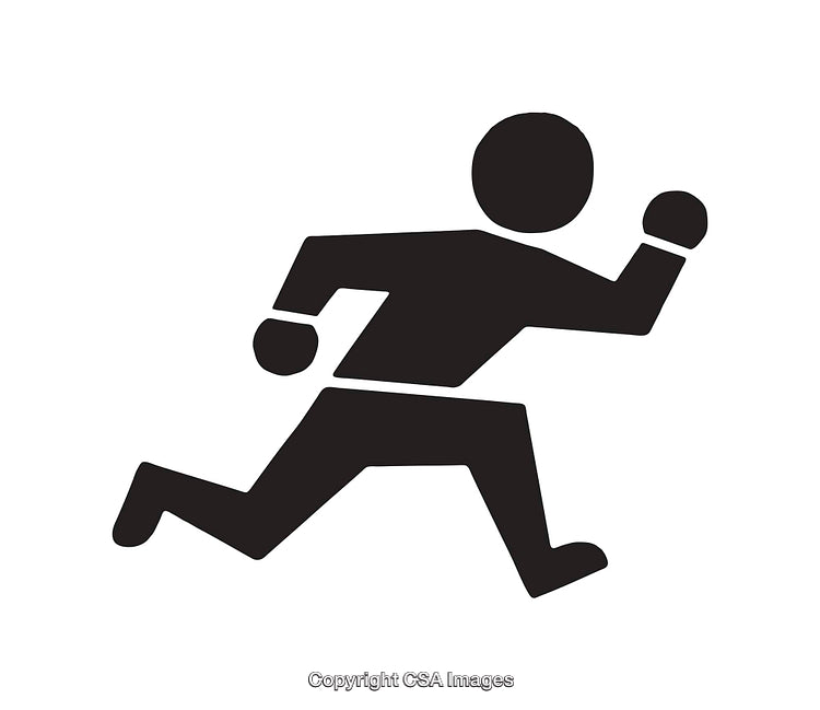 Running Silhouette Icon Depicting Motion and Activity in Black and White